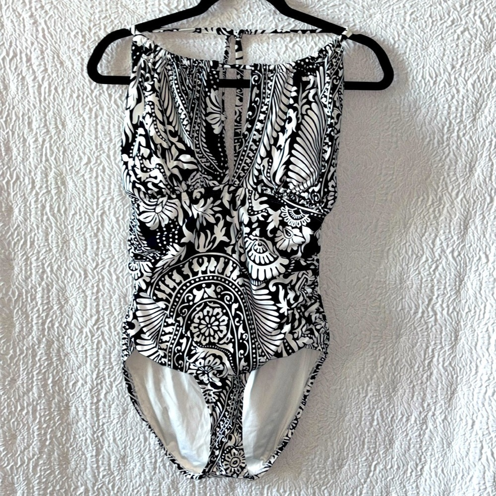La Blanca Floral Print Halter Backless One Piece Swimsuit